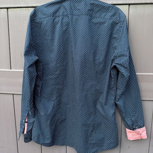 Hugo Boss Men's Regular Shirt Navy Blue Sz L Flip Cuff Long Sleeve Preppy Casual - Picture 2 of 7
